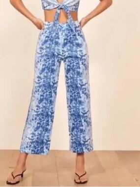 Reformation Blue Tie-Dye Cropped Wide-Leg Pants